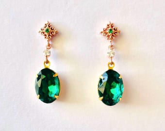 Emerald Green Bridal Earrings Green Drop Earrings, Emerald Green Crystal Earring Green Bridesmaid Earrings, Green Wedding Jewelry For Brides