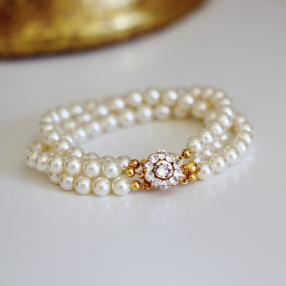 Gold Bridal Bracelet Pearl Bracelet 