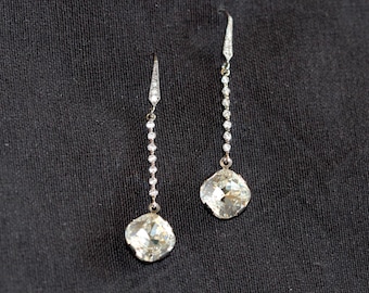 Long Bridal Earrings: Silver Dangle Drop Crystal, Sparkly Rhinestone Formal Prom Wedding Jewelry