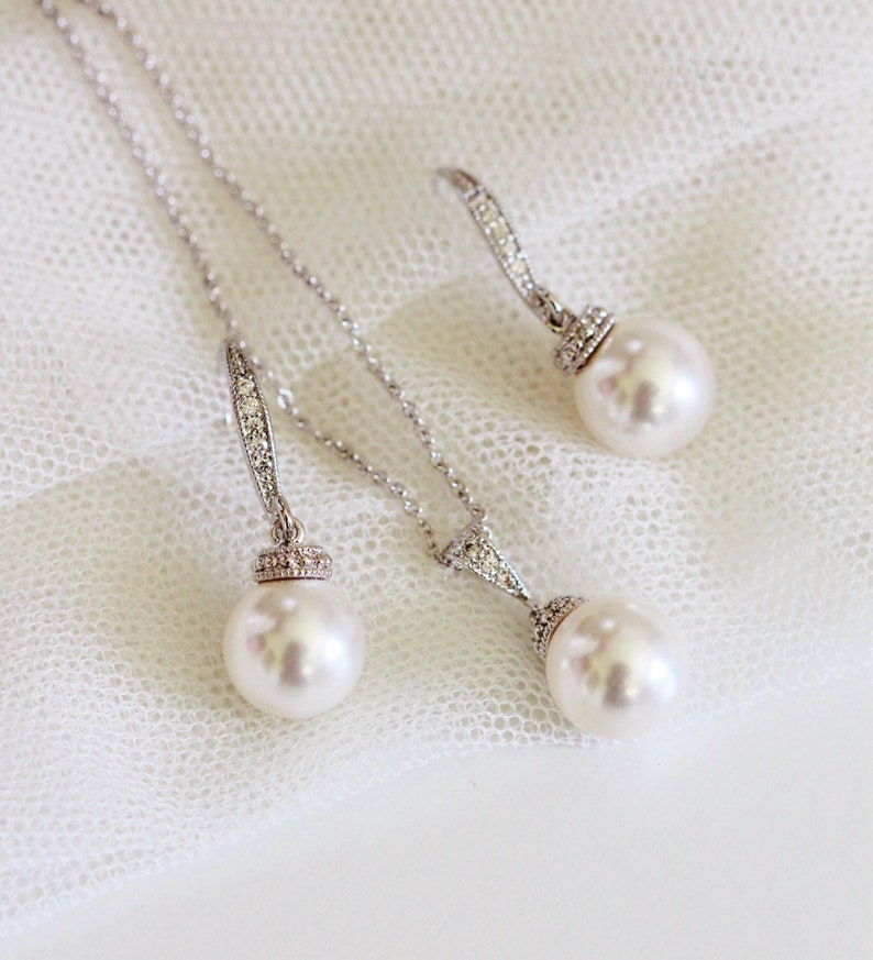 Bridesmaid Jewelry Set, Bridesmaid Gift Set, Wedding Gift Ideas, Simple Pearl Jewelry Set, Wedding Jewelry Set 10mm Pearl Set S101 image 9