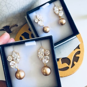 Gold Bridal Earrings, Vintage Gold Pearl Earrings, Mother of the Bride Gift, Mother of the Groom Gift, Fall Wedding Gift for Mom E101 image 8