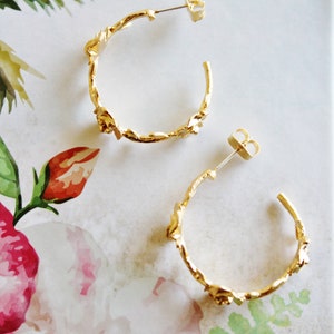 Rose Hoop Earrings, Gold Rose Earrings, Gold Hoop Earrings, Boho Wedding Party Gift, Rustic Wedding Bridesmaid Jewelry Gift for Her, E308 image 6