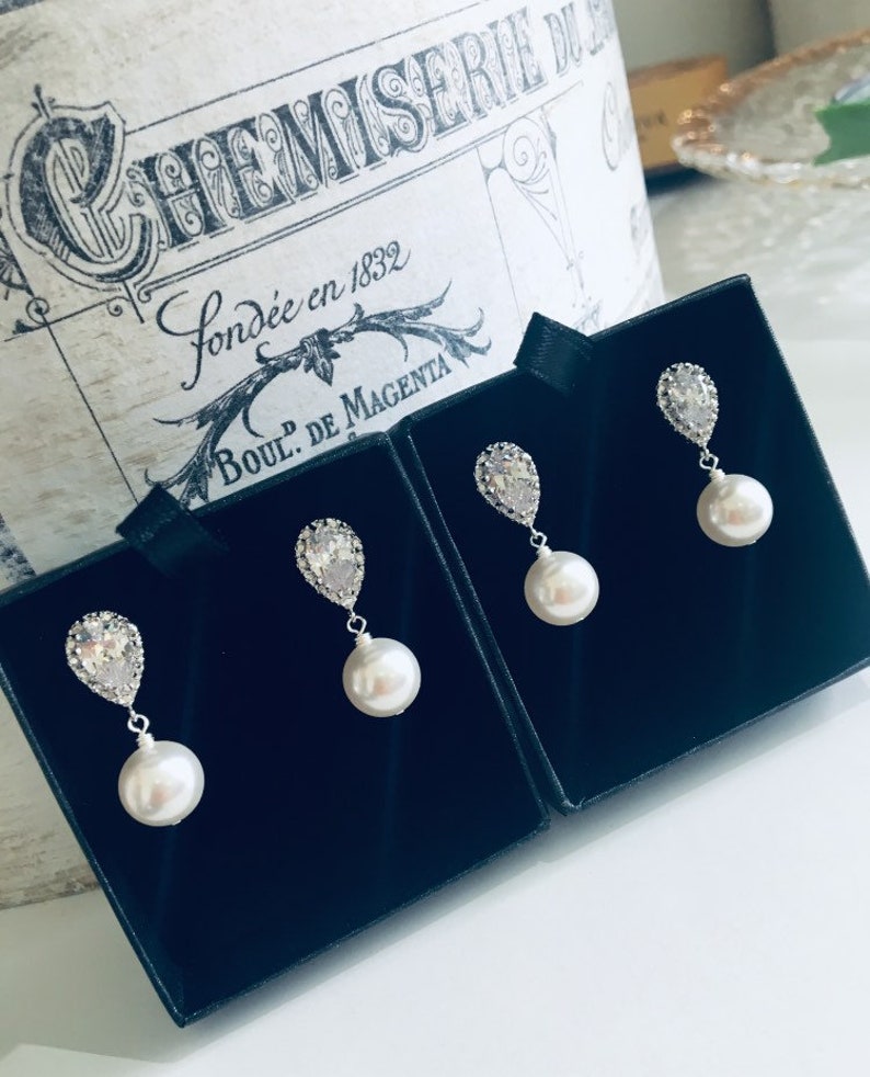 Bridesmaid Earrings Set Bridesmaid Gift Set, Bridesmaid Jewelry, Pearl Earrings Set Wedding Jewelry Bridal Party Gifts E108 image 10