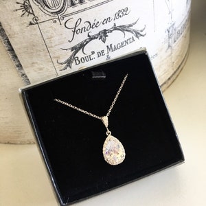 Rose Gold Necklace, CZ Rose Gold Wedding Necklace, Rose Gold Bridal Necklace, Bridesmaid Necklace, Teardrop Necklace for Women N107 image 5