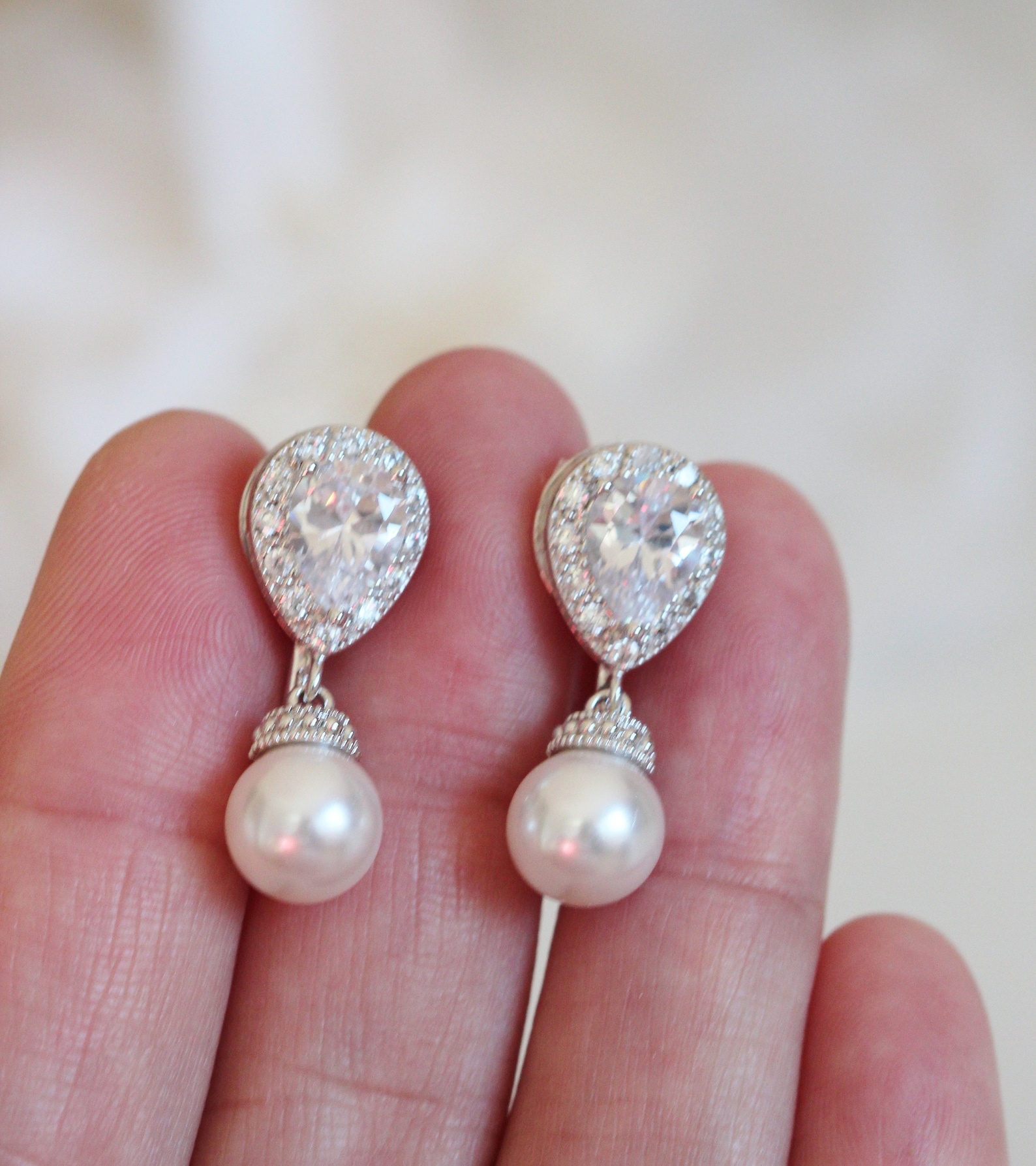 Clip on Pearl Bridal Earrings Pearl Wedding Jewelry Classic Etsy