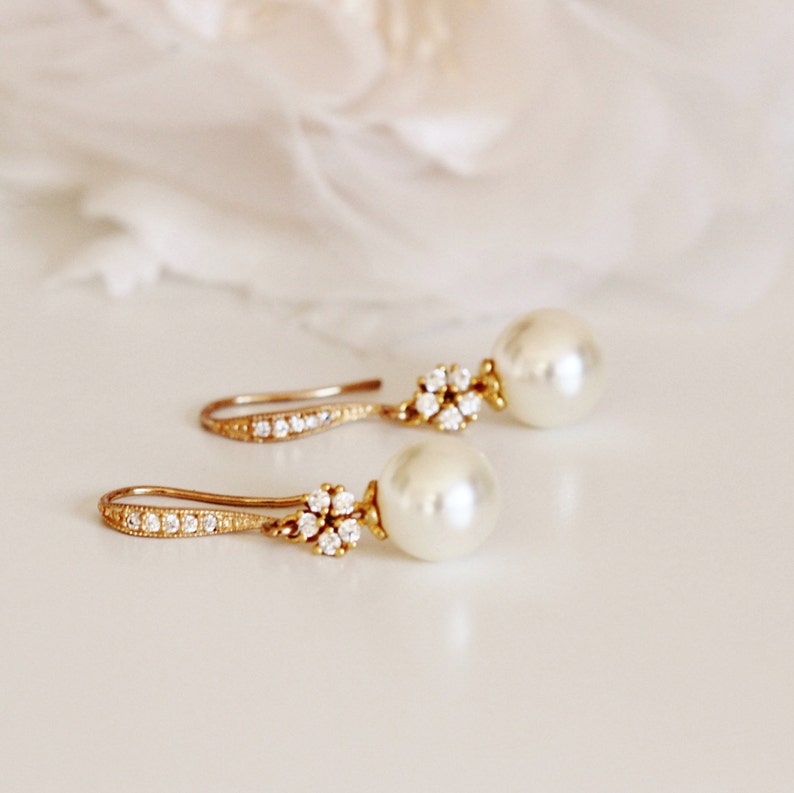 Bridal Earrings Gold Wedding Earrings Vintage Style Drop image 4