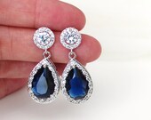 Blue Sapphire Earrings, Blue Bridal Earrings, Something Blue Wedding Jewelry, Sappire Blue Earrings, Crystal Bridal Earrings, E120