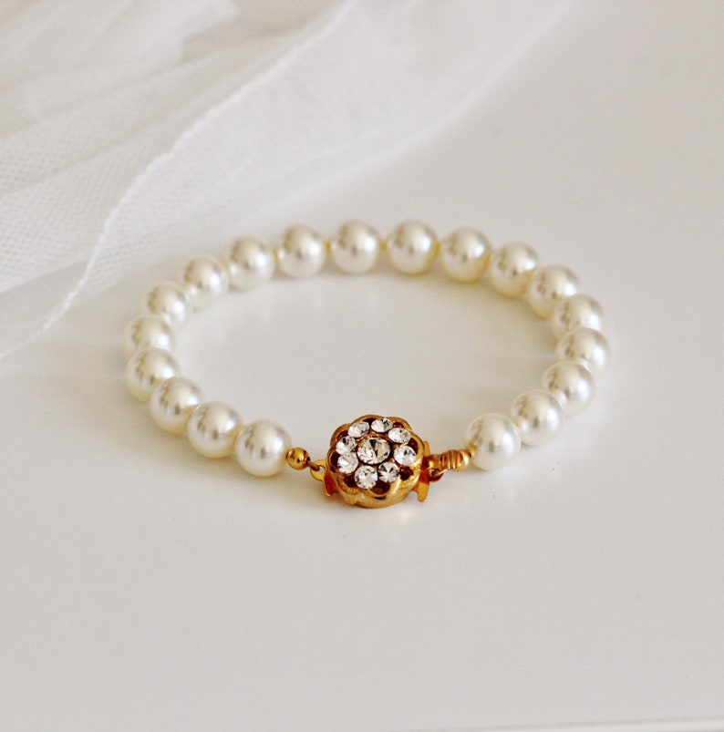 Bridal Bracelet Pearl Wedding Bracelet For Brides Crystal image 7