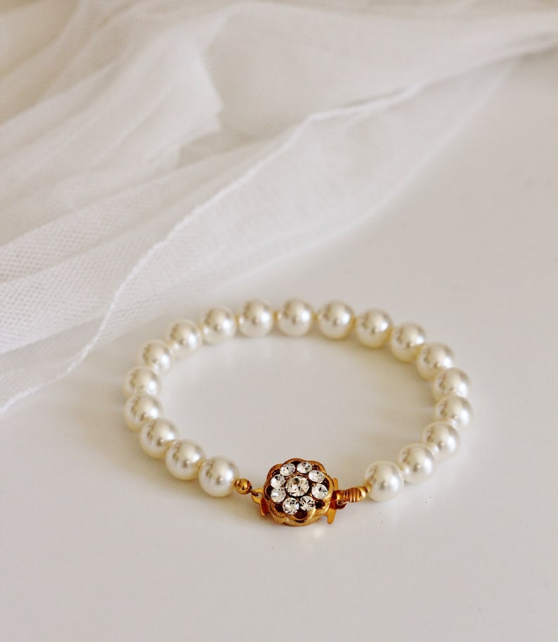 Bridal Bracelet Pearl Wedding Bracelet For Brides Crystal image 6