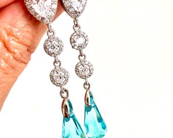 Turquoise Blue Bridal Earrings Boho Wedding Earrings Dangle Drop Earrings Something Blue Earring Necklace, Beach Wedding Jewelry E212