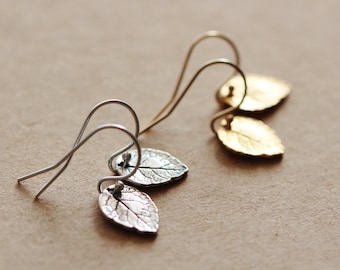 Tiny Gold Leaf Earrings, Sterling Silver Leaf Earrings, Fall Earrings, Minimalist Earrings, Small Everyday Dainty Earrings Gift for Her E501
