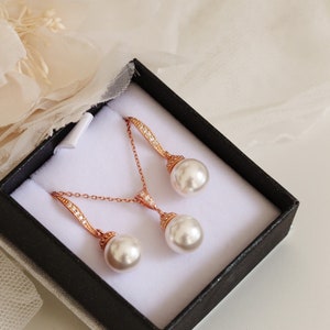 Bridesmaid Jewelry Set, Bridesmaid Gift Set, Wedding Gift Ideas, Simple Pearl Jewelry Set, Wedding Jewelry Set 10mm Pearl Set S101 image 7