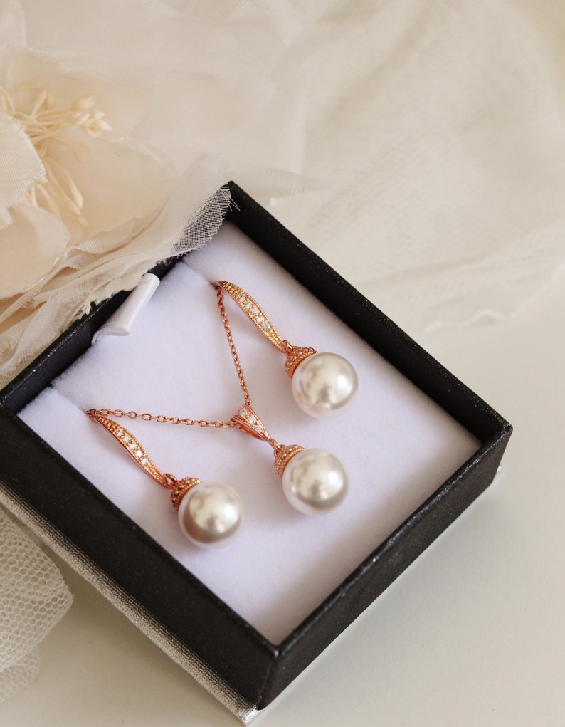 Bridesmaid Jewelry Set, Bridesmaid Gift Set, Wedding Gift Ideas, Simple Pearl Jewelry Set, Wedding Jewelry Set 10mm Pearl Set S101 image 7