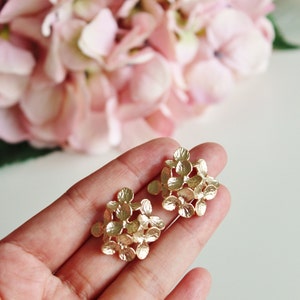 Gold Hydrangea Earrings, Bridesmaid Earrings, Gold Flower Earrings, Romantic Garden Wedding Jewelry Bridesmaid Gifts Statement Earrings E208 Studs Only