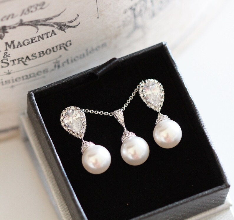 Wedding Gift Set Bridesmaid Gift Jewelry Set Pearl Bridal Etsy