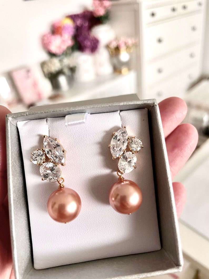 Bridal Earrings, Pearl Wedding Jewelry, White Ivory Cream Crystal Pearl Earrings, Bridesmaid Earrings, Bridesmaid Gift Jewelry E101 image 7