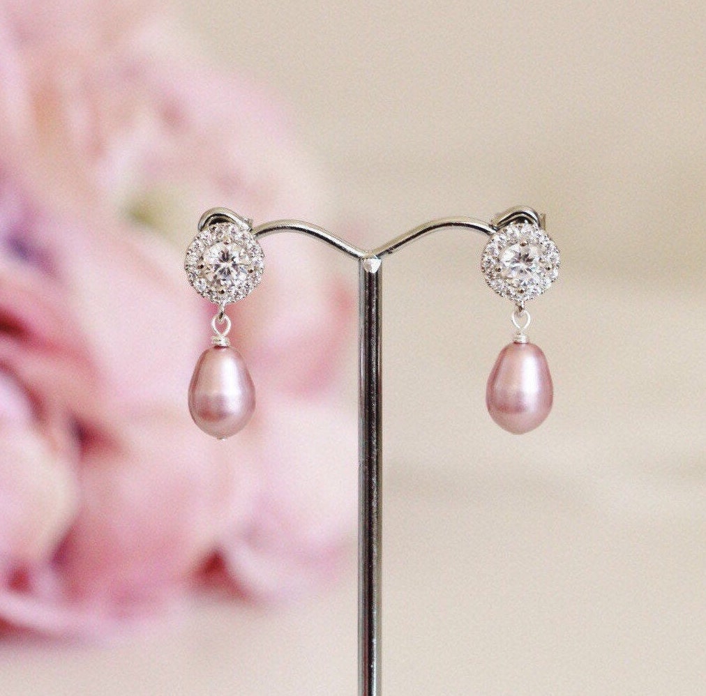 Blush Pink Pearl Earrings, Pink Wedding Earrings, Pink Bridesmaid