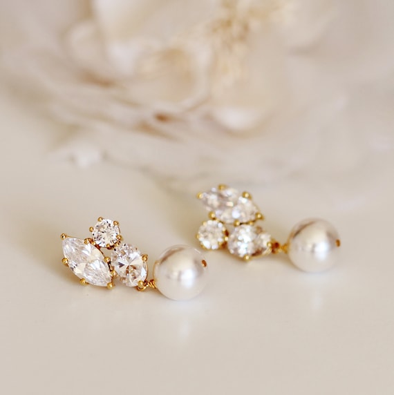 Gold Bridal Earrings Rose Gold White 