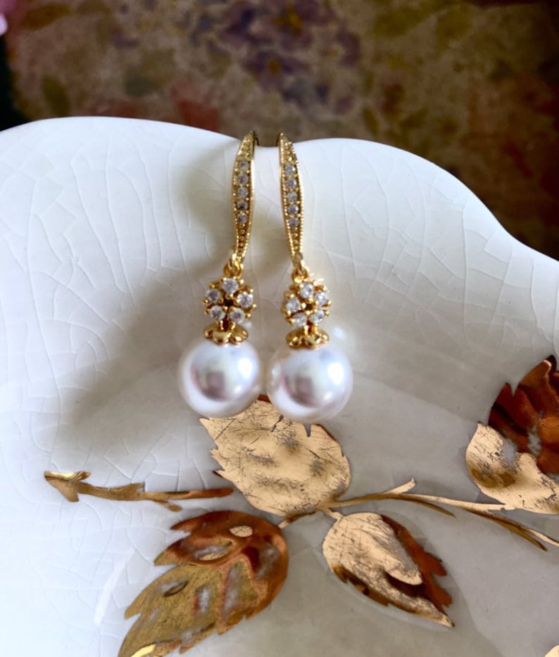 Bridal Earrings Gold Wedding Earrings Vintage Style Drop Etsy