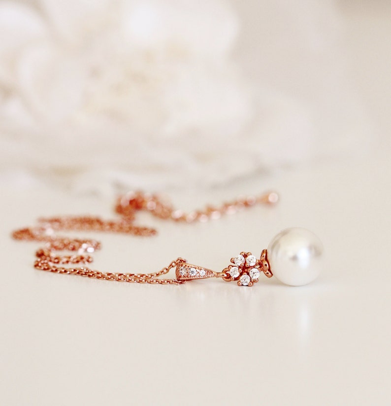 Rose Gold Necklace Wedding Pearl Necklace Rose Gold Etsy Australia