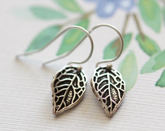 Minimalist Tiny Silver Leaf Earrings Dainty Sterling Silver Leaf Earrings, Small Everyday Earrings Nature Inspired Gift for Her Final Sale