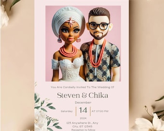 Nigerian Western Wedding Invitation Template: African Bride, Editable Canva Invite (Digital Download)