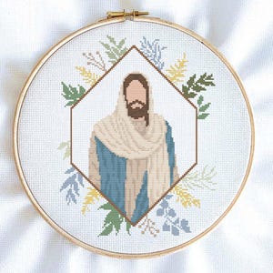 Jesus Christ Cross Stitch Pattern (Straw) with Color/B&W Pattern PDF Files