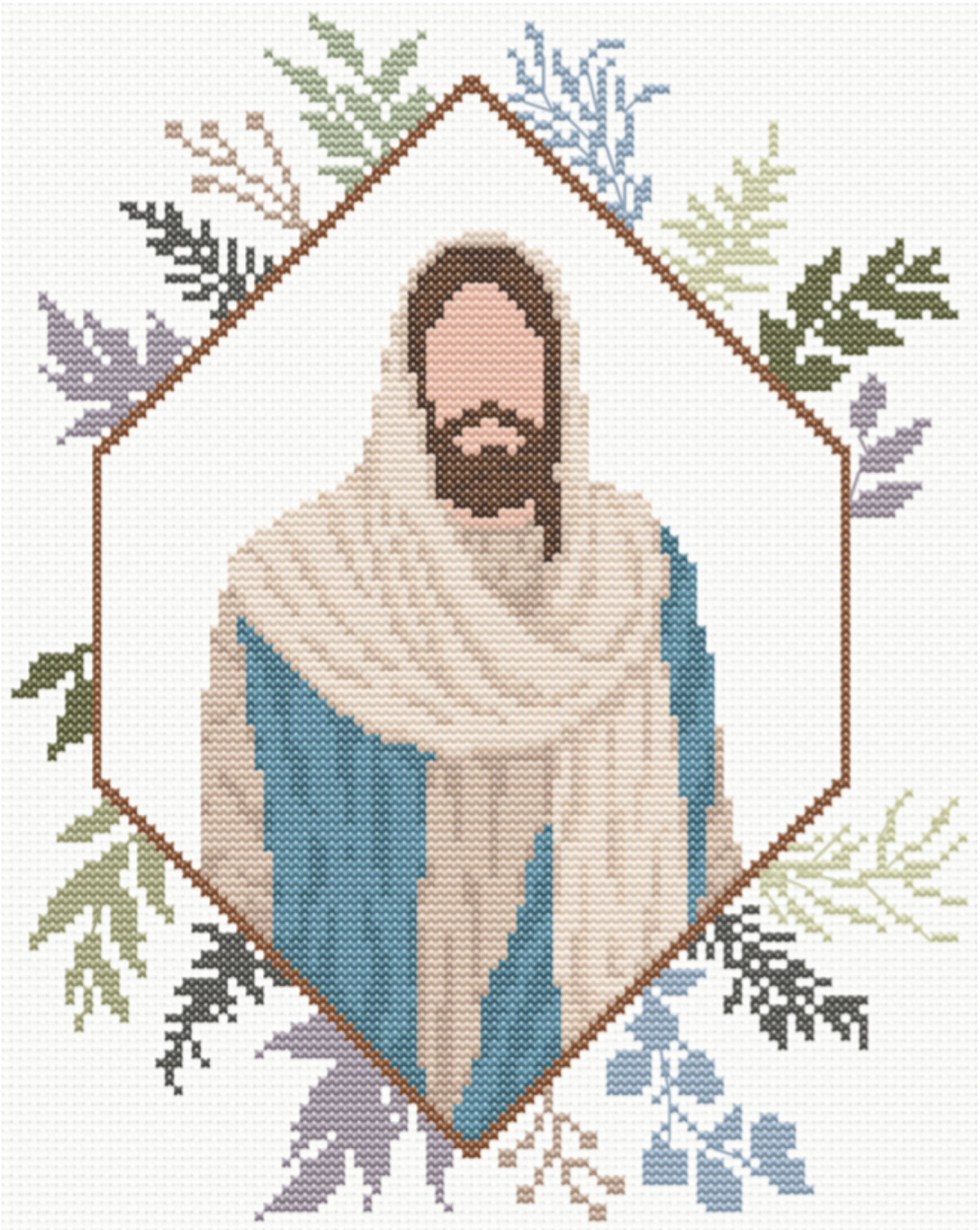 Jesus Christ Cross Stitch Pattern (teal/purple) With Color/b&w Pattern ...