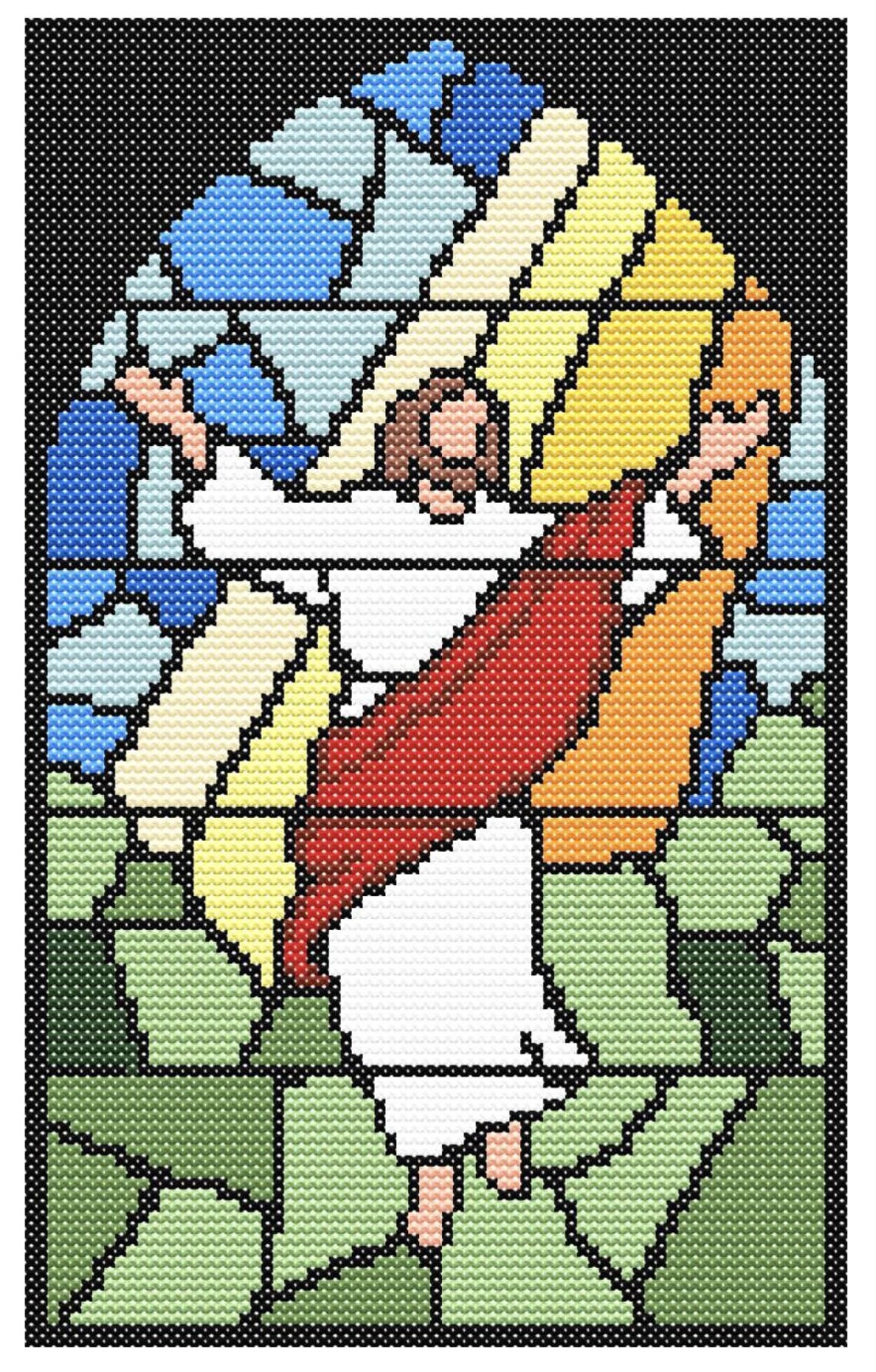 Jesus Christ Stained Glass (W/ Black Corners) Cross Stitch Pattern PDF ...