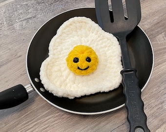Squeaky Smiling Crochet Fried Egg, Silly Plushie
