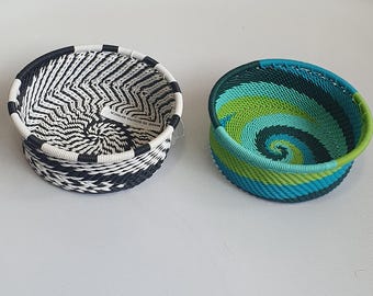 African Zulu woven telephone wire  bowl –multicolour African Basket trinkets dish tuna tin shape unique gifts her gift home décor handmade