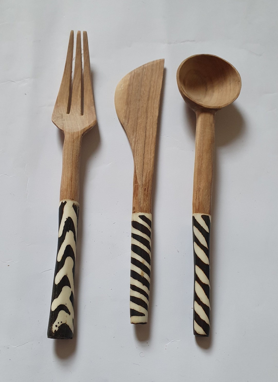 African Wood / Wild Olive Wood Batik Bone Handle Small Spoon / Folk and