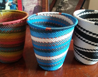 African Zulu woven telephone wire Pen Holder Cup Unique Gift - handmade African Traditional baskets corporate gift - his / her gift unique