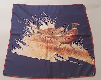 Handmade silk pheasant scarf/ foulard gift for her / him. Colourful scarf new.