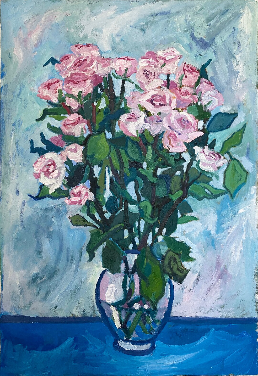 Original Hand Made Oil Painting of Roses in Glass Vase 18 X Etsy