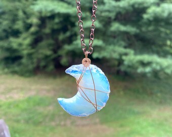 Opalite Crescent Moon Necklace » Pietersite with Opalite Moon Pendant » Boho Necklace » Opalite Necklace » Boho Moon Necklace