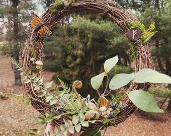 Large Prosperity Portal Wreath » Citrine, Imperial Topaz, Prophecy Stone, US Currency, Pyrite, Moonstone, Fehu » Intentional Home Decor