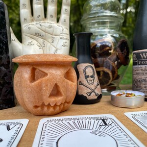 Medium Orange Calcite Pumpkin Candle Holder » Orange Calcite Pumpkin » Orange Calcite Jack-O-Lantern » Energy Infused Crystal Pumpkin Decor