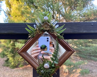 The Forest Fae  » Upcycled Faerie Portal Mirror » Intentional Home Decor » Fairy Princess Crystal Mirror » Mushroom Decor » Crystal Mirror