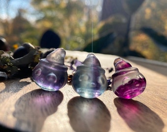 Tiny Rainbow Fluorite Pumpkin  » 1/2” Rainbow Fluorite Miniature Crystal Pumpkin » Crystal Jack O Lantern » Witchy Gifts