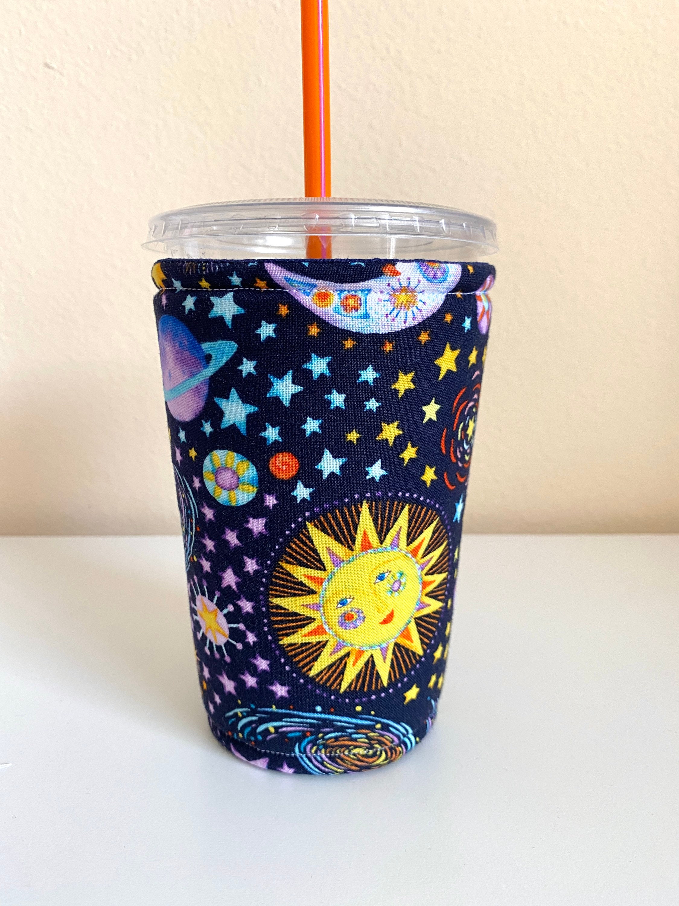 Stars Planets Sun Iced Coffee Coozie Cozy for venti cold Starbucks cups & cold med. Dunkin ...