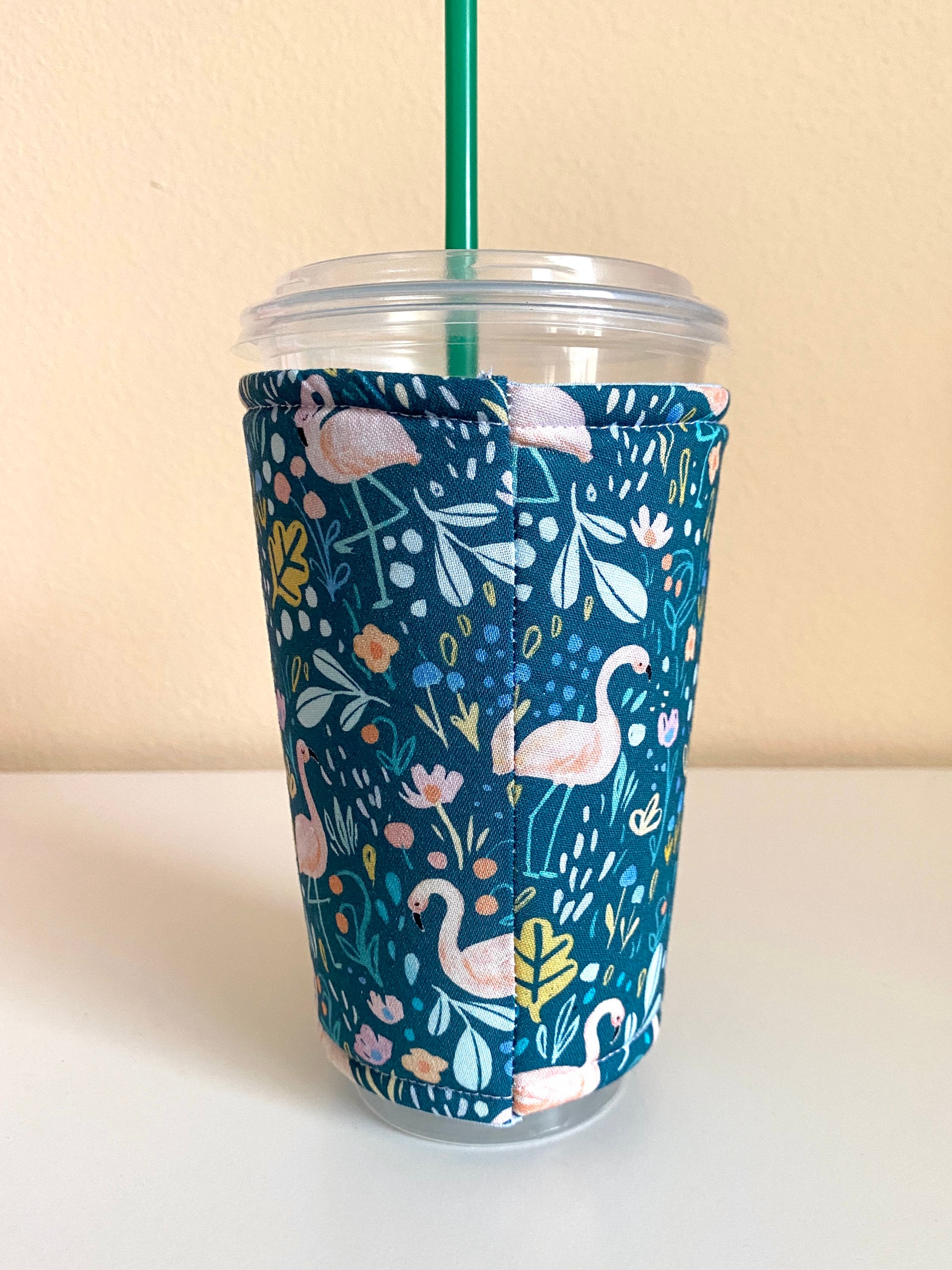 Flamingo Floral Iced Coffee Coozie Cozy for venti cold