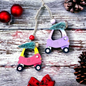 Personalized Wooden Laser Engraved Cozy Coupe Christmas Ornament, Babies First Christmas Ornament, Dated Little Tikes Inspired Cozy Coupe