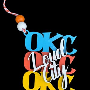 OKC Loud City Chant Ornament, Thunder Basketball 3D Car Charm or Gift Tag