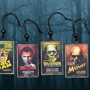 Universal Monsters Inspired Handmade Halloween Wooden Ornaments, Halloween Gift Tag, Halloween Car Charm
