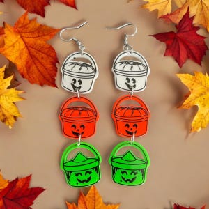 Halloween Boo Bucket Earrings: 90s Acrylic Dangle Earrings
