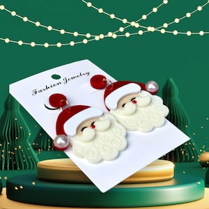 Santa 3D Christmas Unique Vintahe Santa Claus Earrings, Lightweight Christmas Earrings, Holiday Jewerly, Layered Acrylic Santa Pink or Red