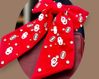 Lazo para el día del partido de los Sooners de la Universidad de Oklahoma Accesorios para el cabello de los Sooners