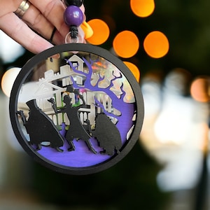 Hitchhiking Ghost Layered Ornament, Haunted Mansion, Wood and Acrylic Layered Halloween Tree Ornament, Ghosts Gift Tag