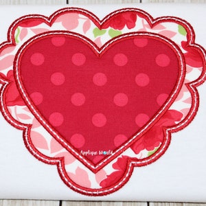 Scalloped Heart Applique Embroidery, Valentine's Day Scalloped Heart Applique, Heart Applique Design, Machine Embroidery Scalloped Heart